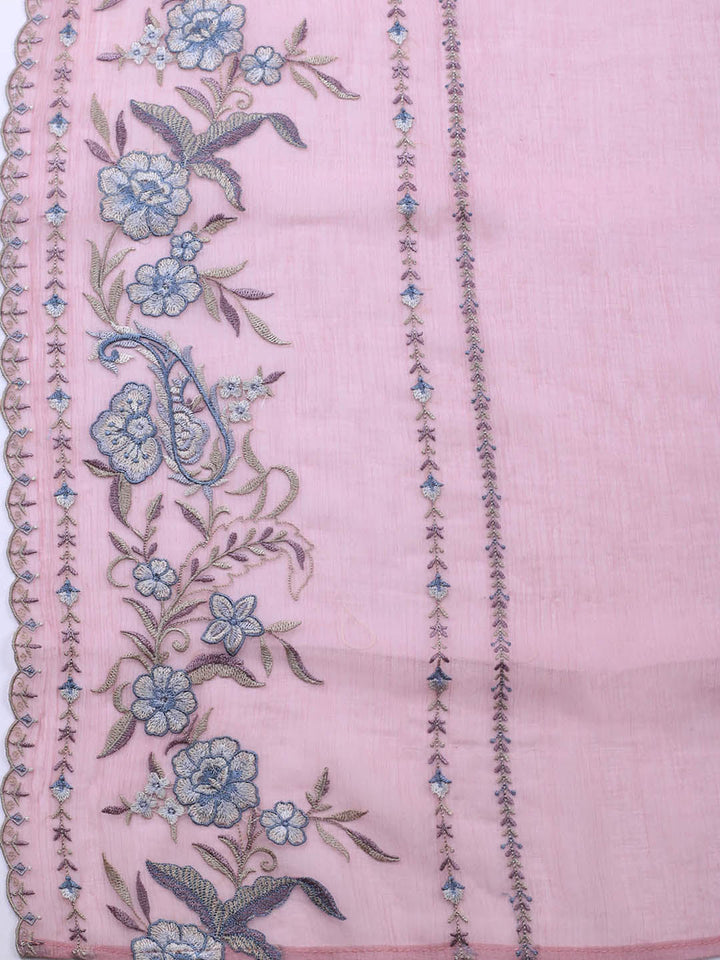 Embroidery Linen Unstitched Suit With Dupatta