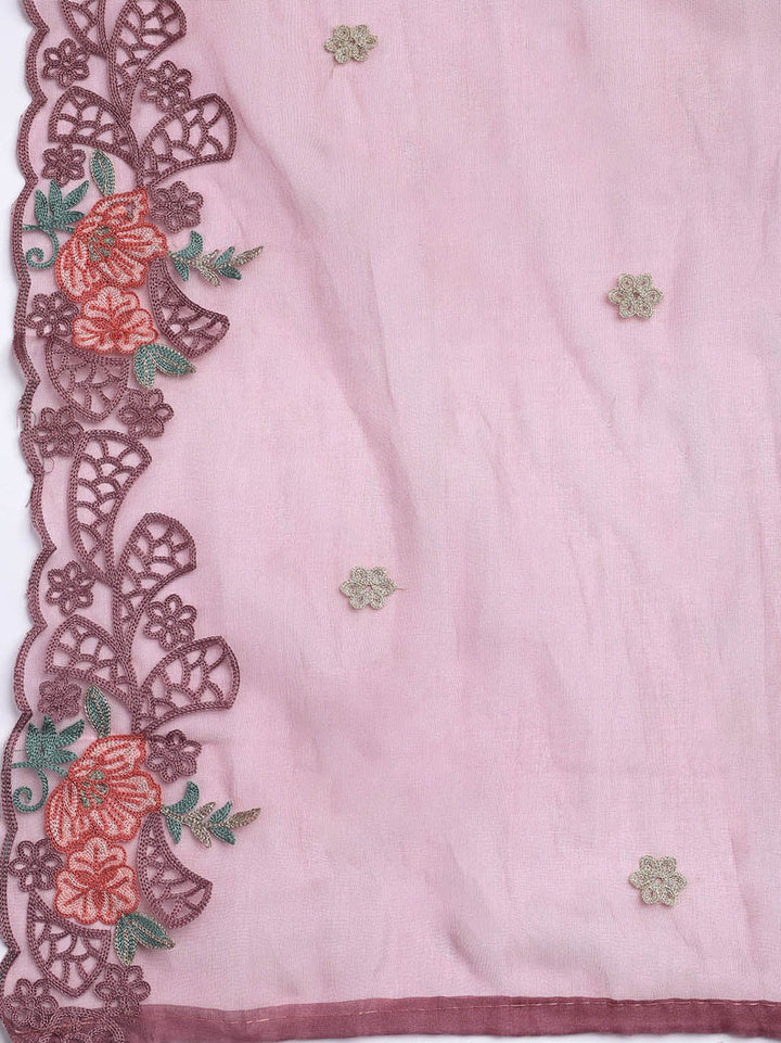 Neck Embroidery Organza Unstitched Suit Piece With Dupatta