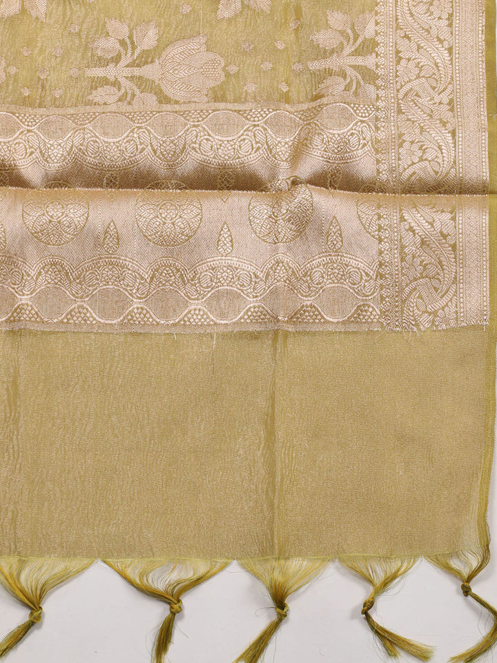 Neck Embroidered Chanderi Unstitched Suit Piece With Dupatta