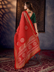 Bandhani Print Art Silk Woven Saree