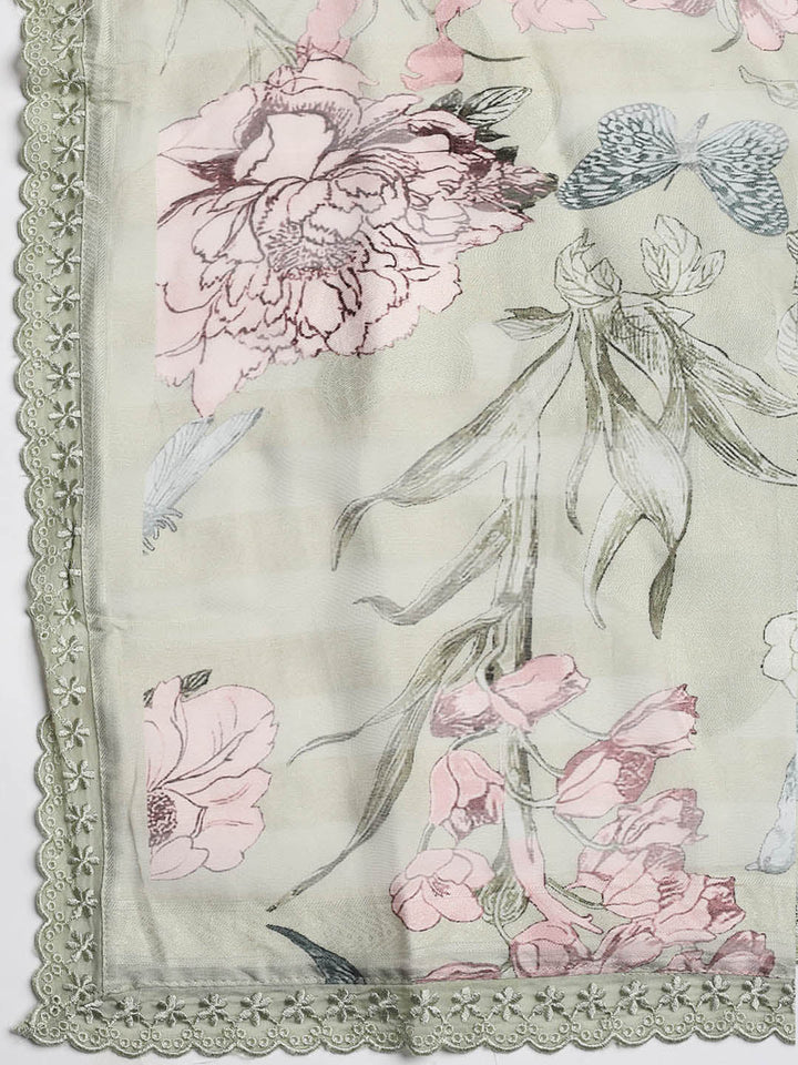 Embroidery Linen Unstitched Suit With Dupatta