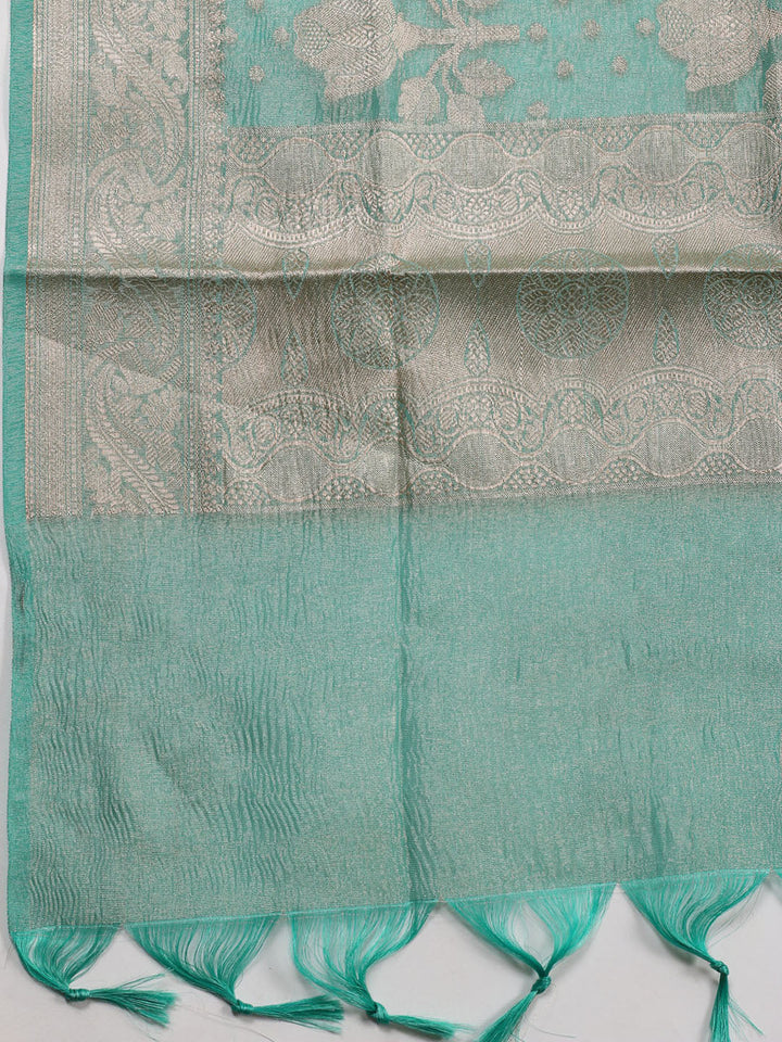 Neck Embroidered Chanderi Unstitched Suit Piece With Dupatta