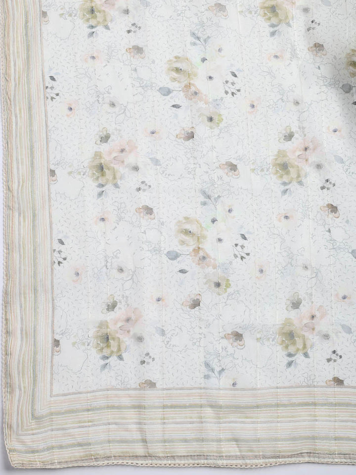 Printed Cotton Blend Unstitched Suit With Dupatta