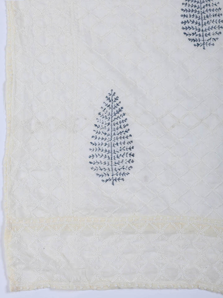 Neck Work Cotton Blend Unstitched Suit With Dupatta