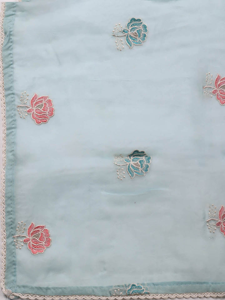 Neck Embroidery Organza Unstitched Suit Piece With Dupatta