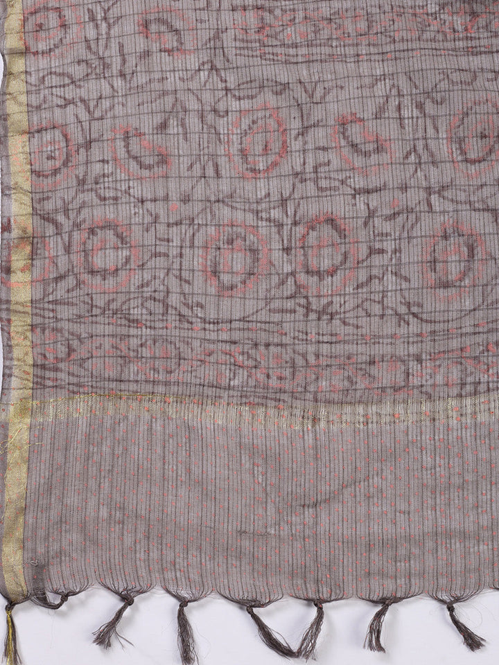Printed Cotton Blend Unstitched Suit With Dupatta