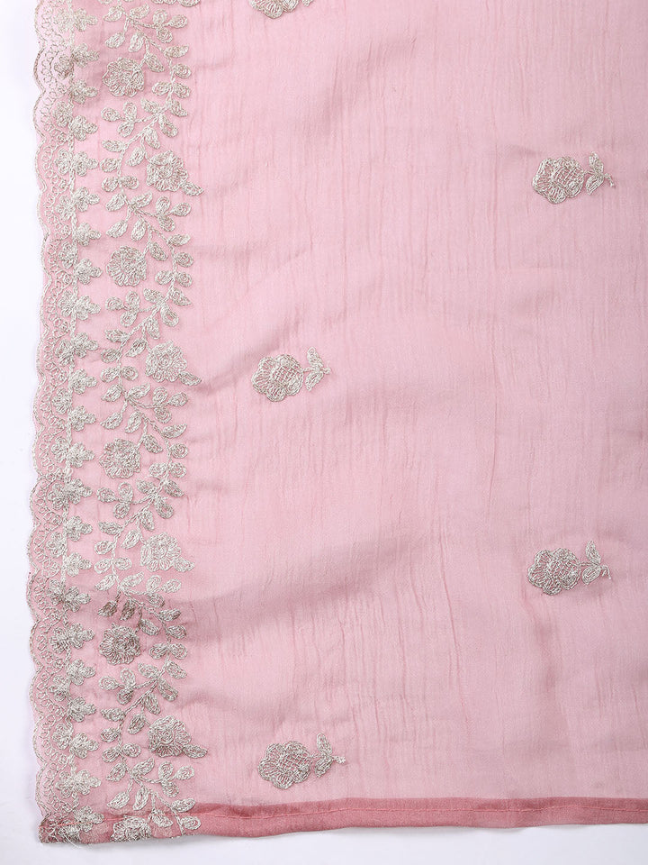 Neck Embroidered Tissue Unstitched Suit With Dupatta