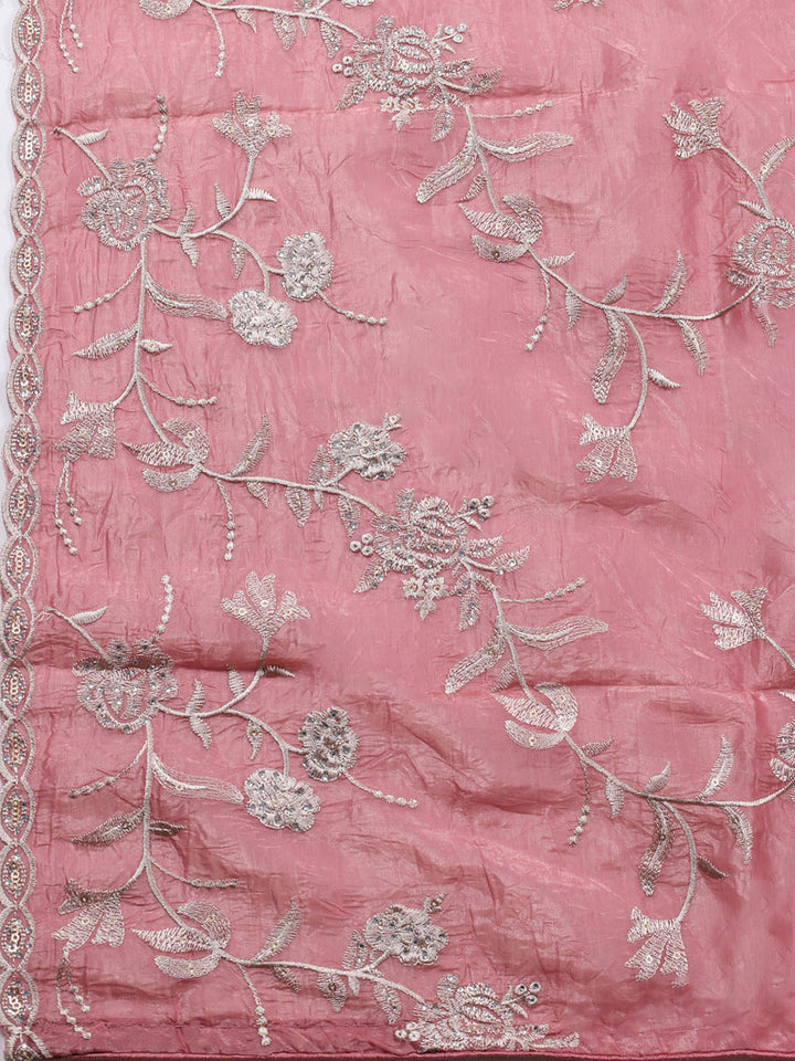 Embroidery Tissue Unstitched Suit Piece With Dupatta