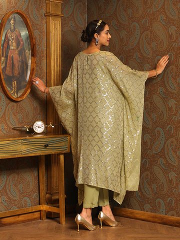 Sequin Embroidered Georgette Kaftan Kurti With Pants