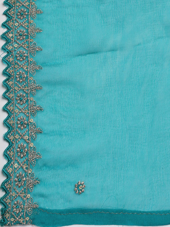 Patch Neck Art Silk Unstitched Suit With Dupatta