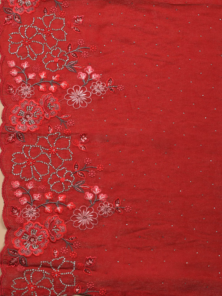 Embroidered Chinon Unstitched Suit With Dupatta