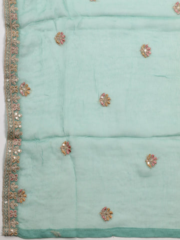 Neck Embroidery Organza Unstitched Suit Dupatta