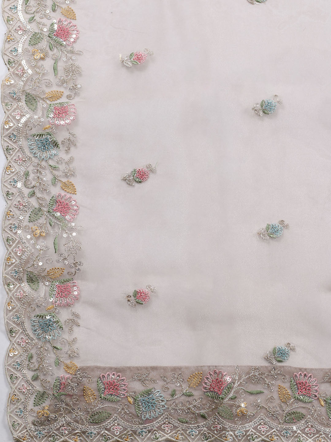 Embroidered Organza Unstitched Suit With Dupatta