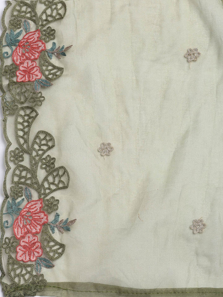 Neck Embroidery Organza Unstitched Suit Piece With Dupatta
