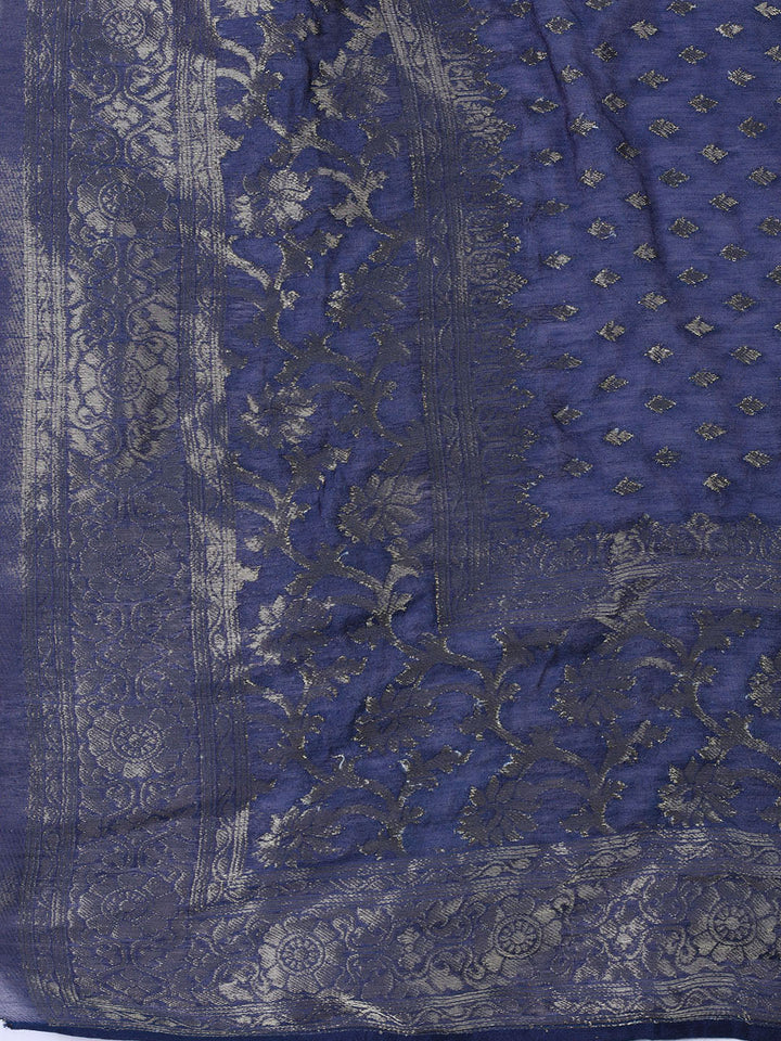 Neck Embroidered Chanderi Unstitched Suit With Dupatta