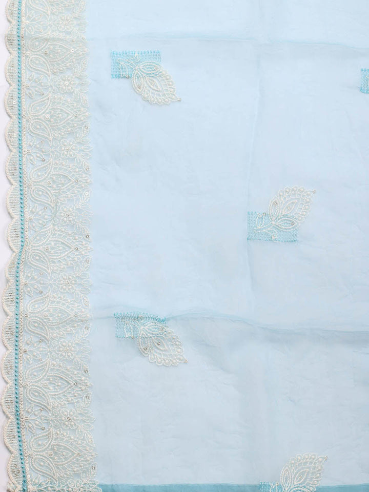 Thread Embroidery Organza Unstitched Suit Piece With Dupatta
