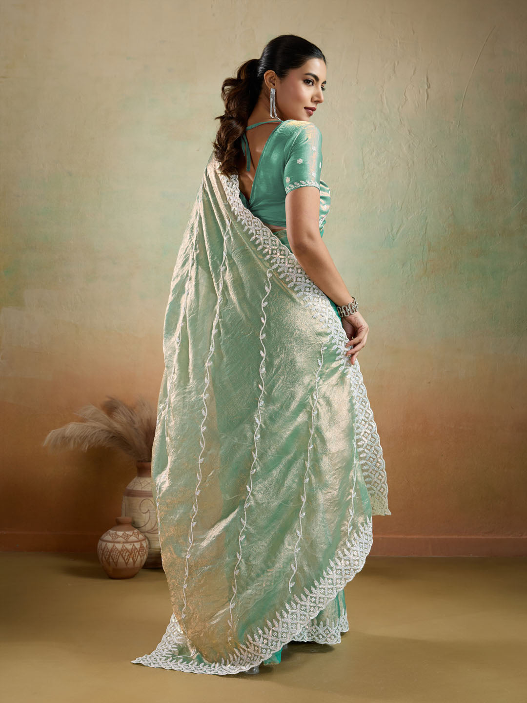 Embroidered Chiffon Velvet Saree