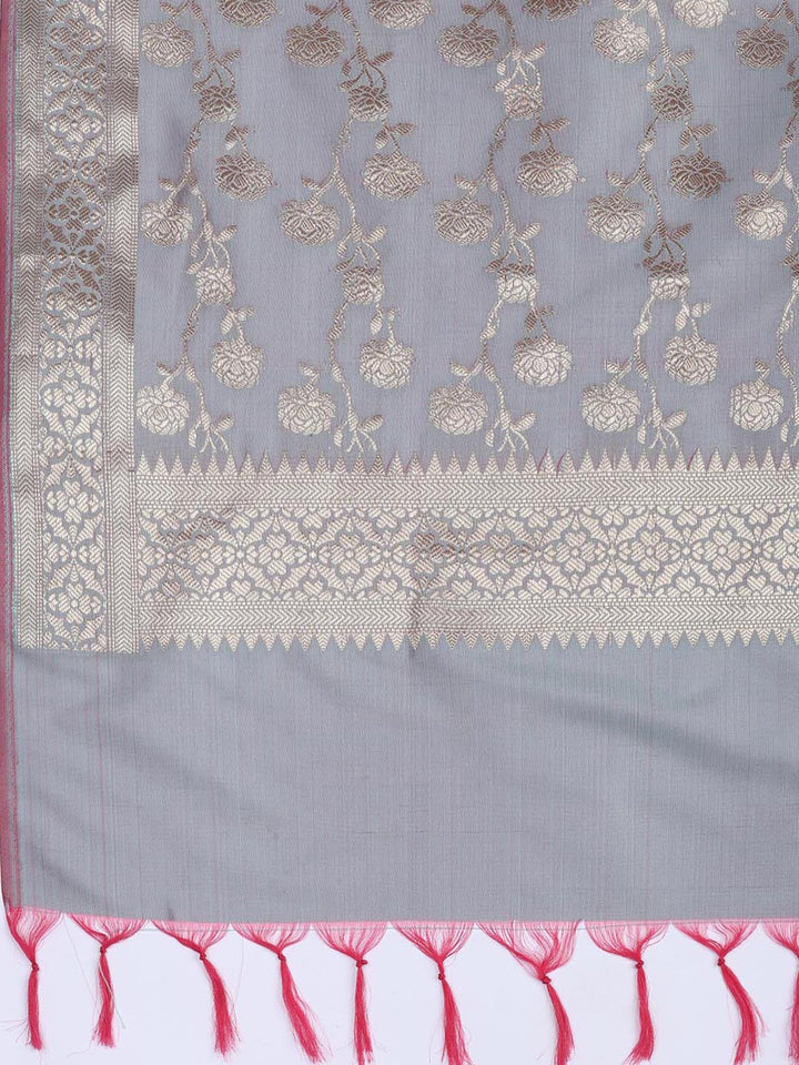Floral Woven Booti Chanderi Unstitched Suit With Dupatta