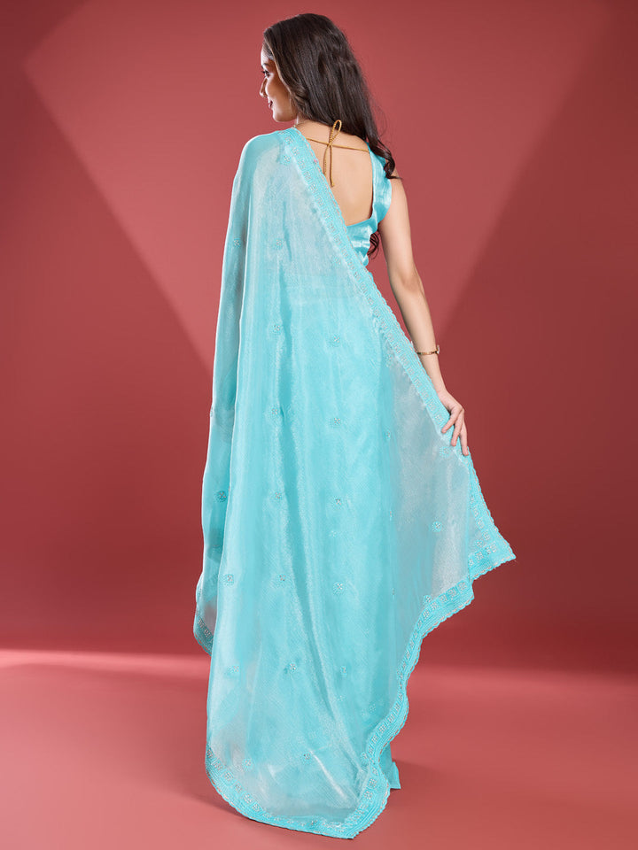 Embroidered Chinon Saree