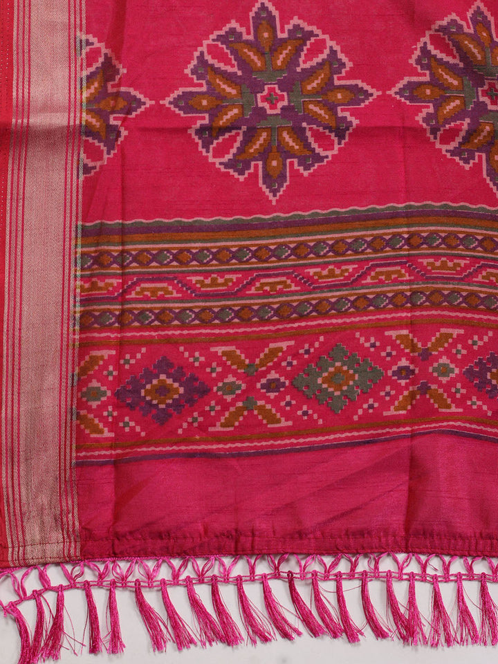 Neck Embroidered Chanderi Unstitched Suit Piece With Dupatta