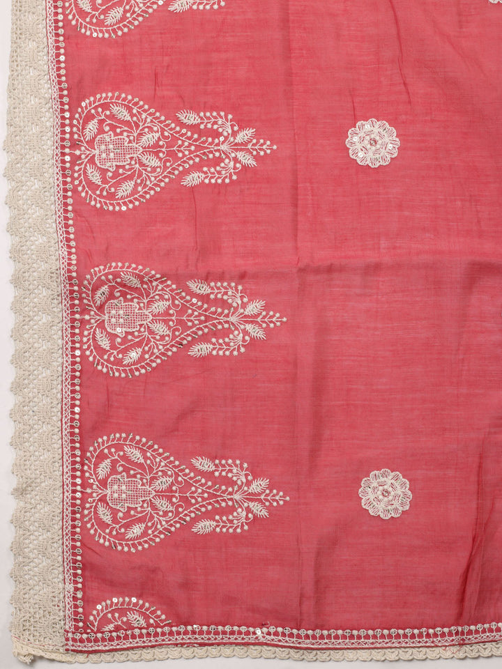 Thread Embroidery Cotton Blend Unstitched Suit With Dupatta