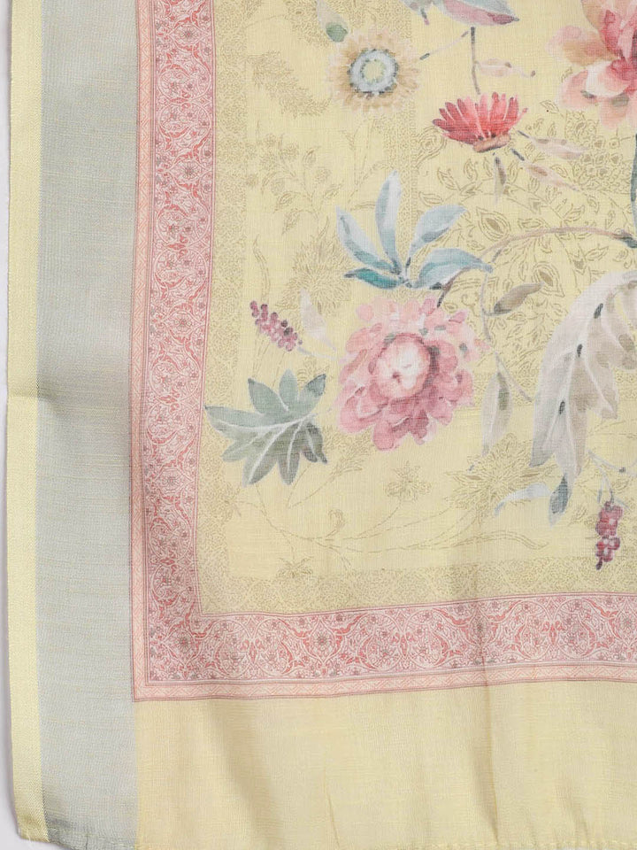 Floral Printed Linen Unstitched Suit Piece With Dupatta