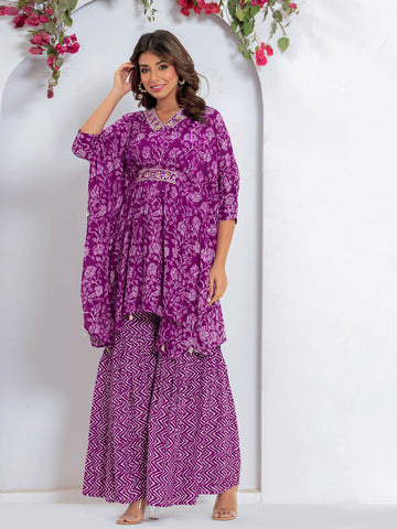 Floral Printed Muslin Kurta With Palazzo