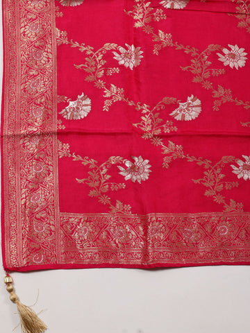 Ethnic Motifs Woven Chanderi Unstitched Suit With Dupatta