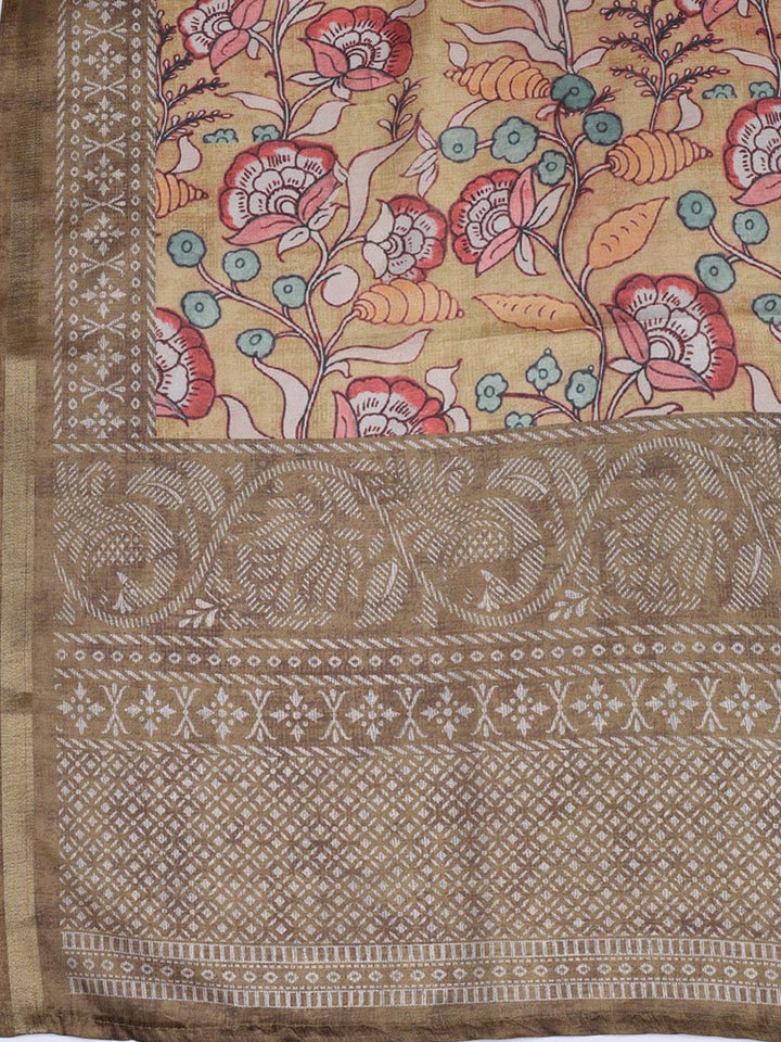 Neck Embroidery Art Tussar Unstitched Suit With Dupatta