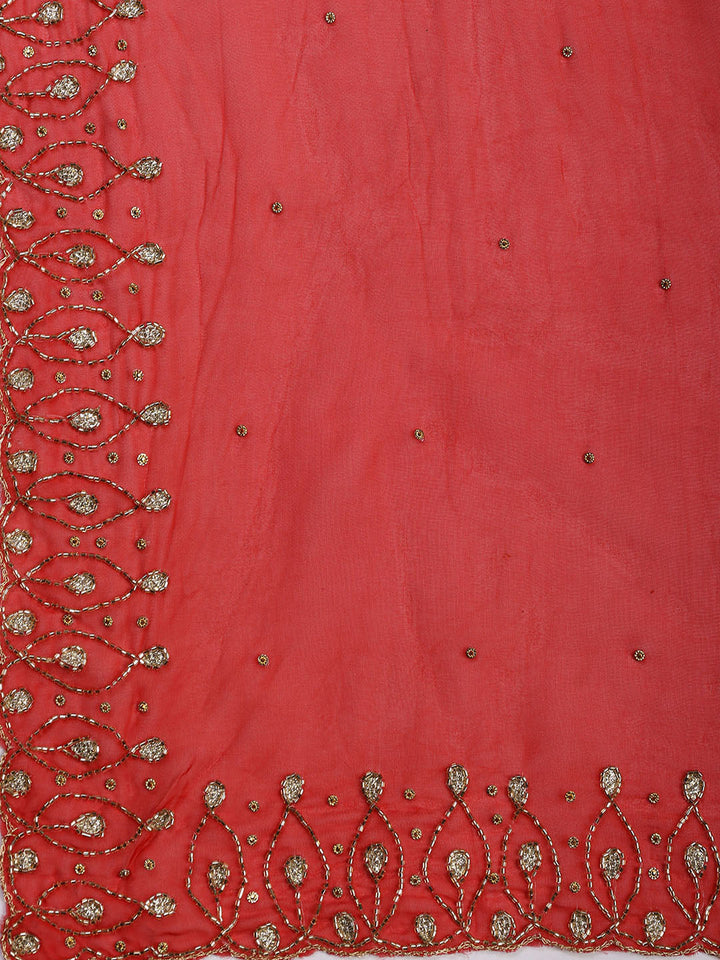 Neck Embroidered Organza Unstitched Suit With Dupatta