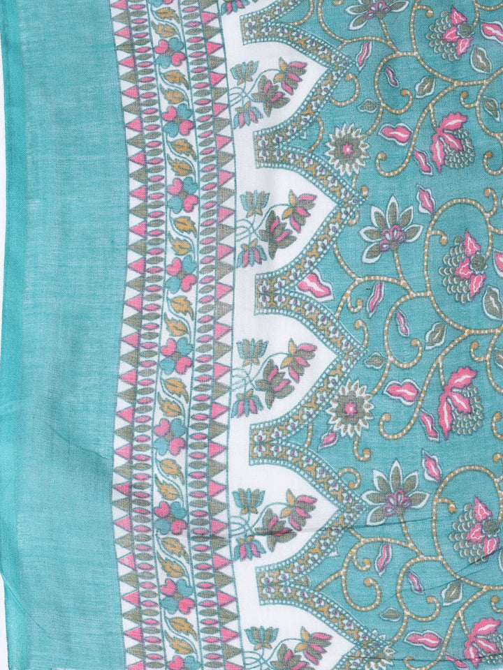 Printed Cotton Blend Unstitched Suit With Dupatta