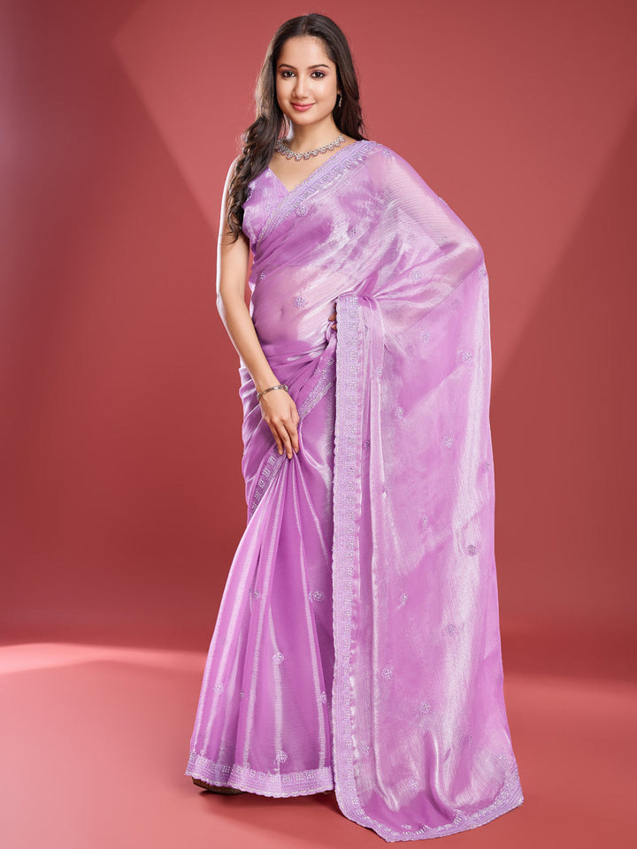 Embroidered Chinon Saree