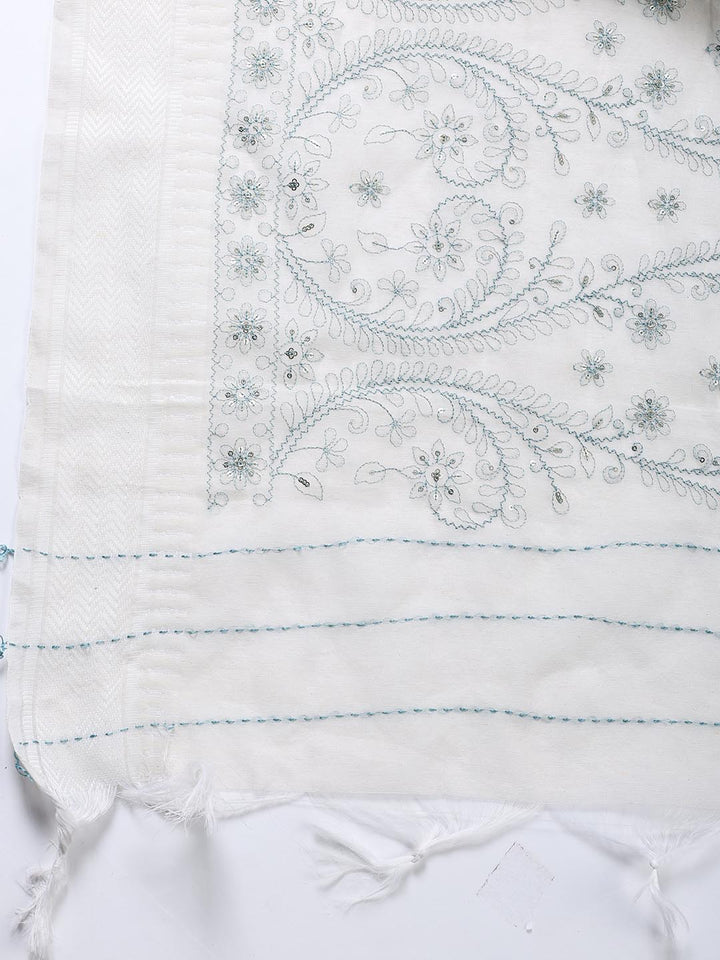 Neck Embroidered Cotton Blend Unstitched Suit Piece With Dupatta