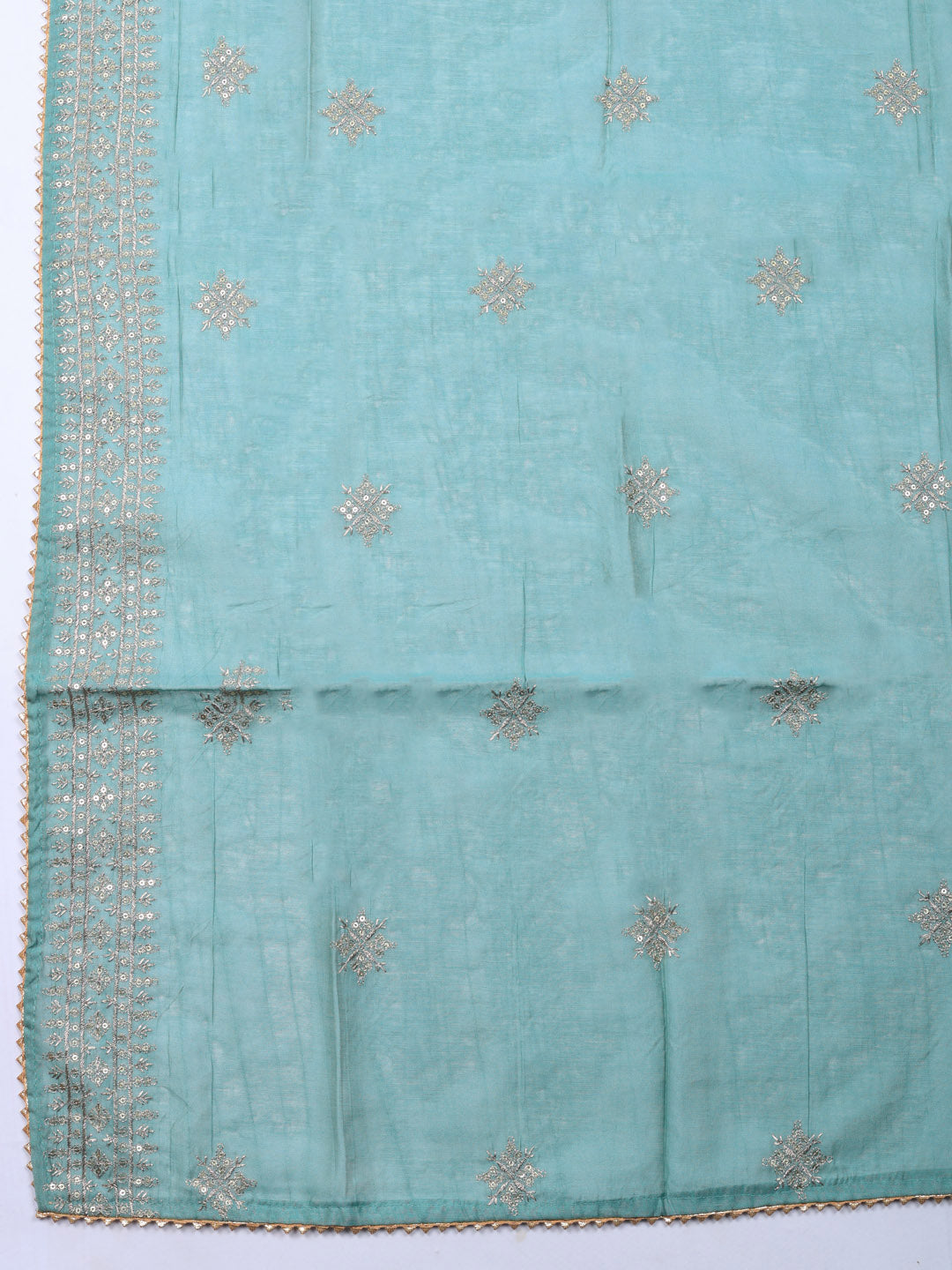 Embroidered Chanderi Unstitched Suit With Pant &amp; Dupatta