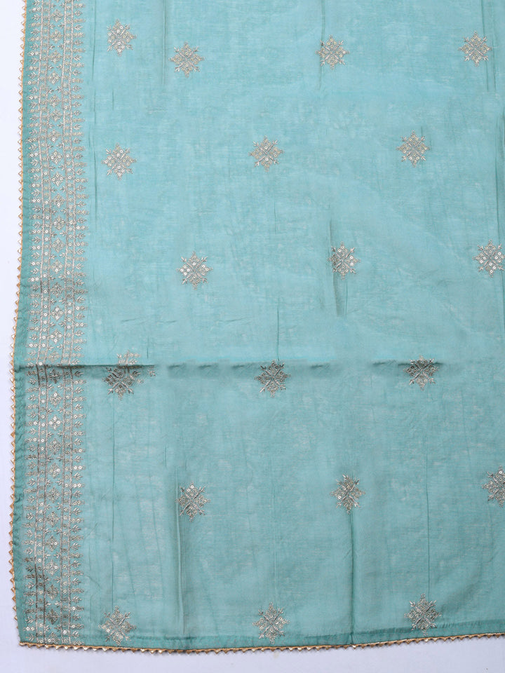 Embroidered Chanderi Unstitched Suit With Pant &amp; Dupatta