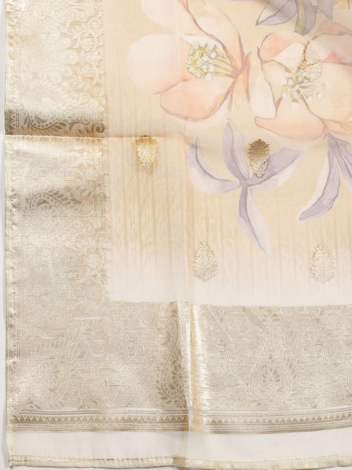 Neck Embroidered Tissue Unstitched Suit Piece With Dupatta