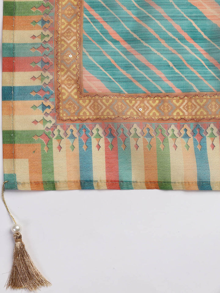 Printed Chanderi Unstitched Suit Piece With Dupatta
