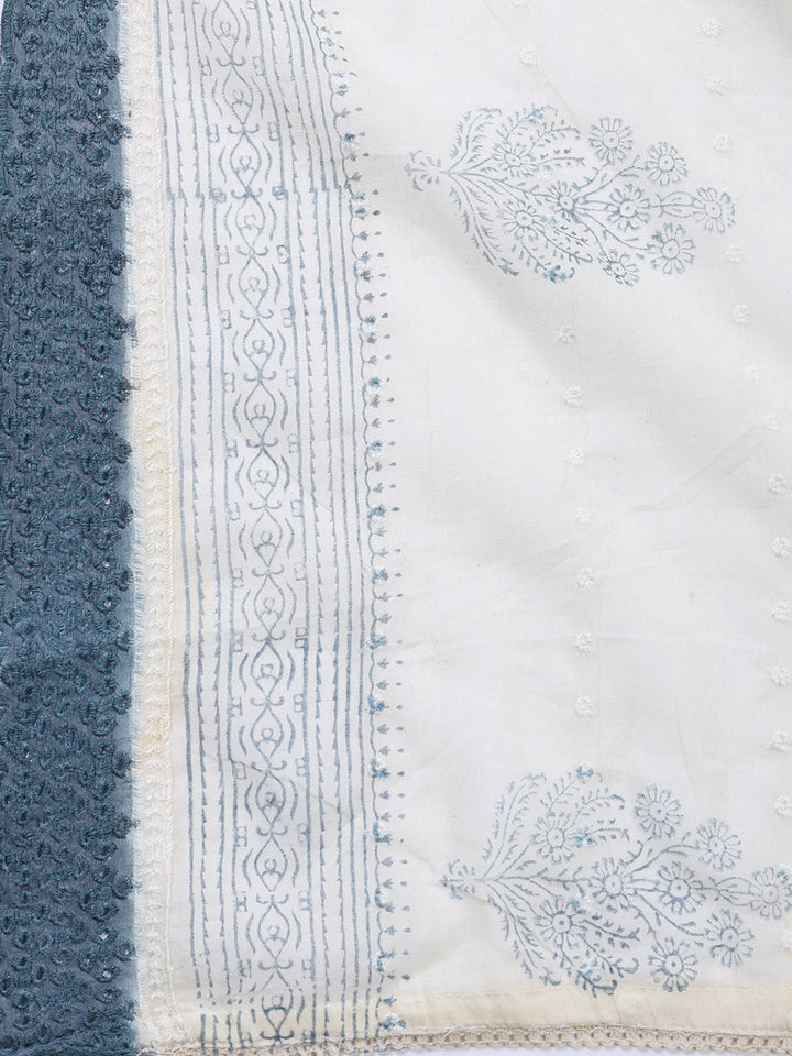 Neck Embroidered Cotton Blend Unstitched Suit With Dupatta
