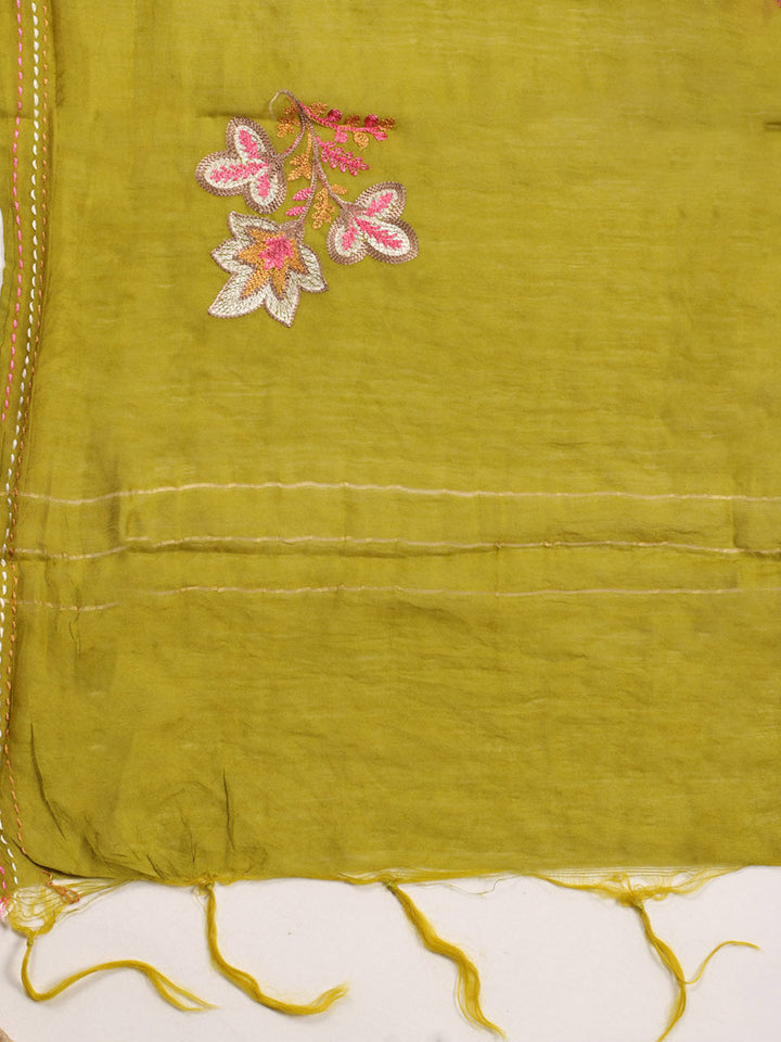 Neck Embroidered Cotton Blend Unstitched Suit With Dupatta