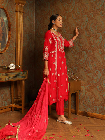 Embroidery Organza Kurti With Pants & Dupatta