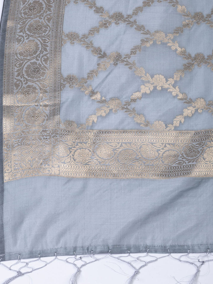 Woven Chanderi Unstitched Suit With Dupatta