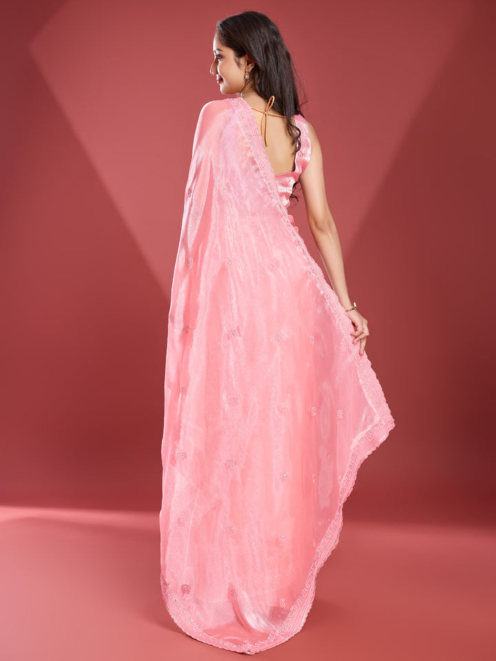 Embroidered Chinon Saree