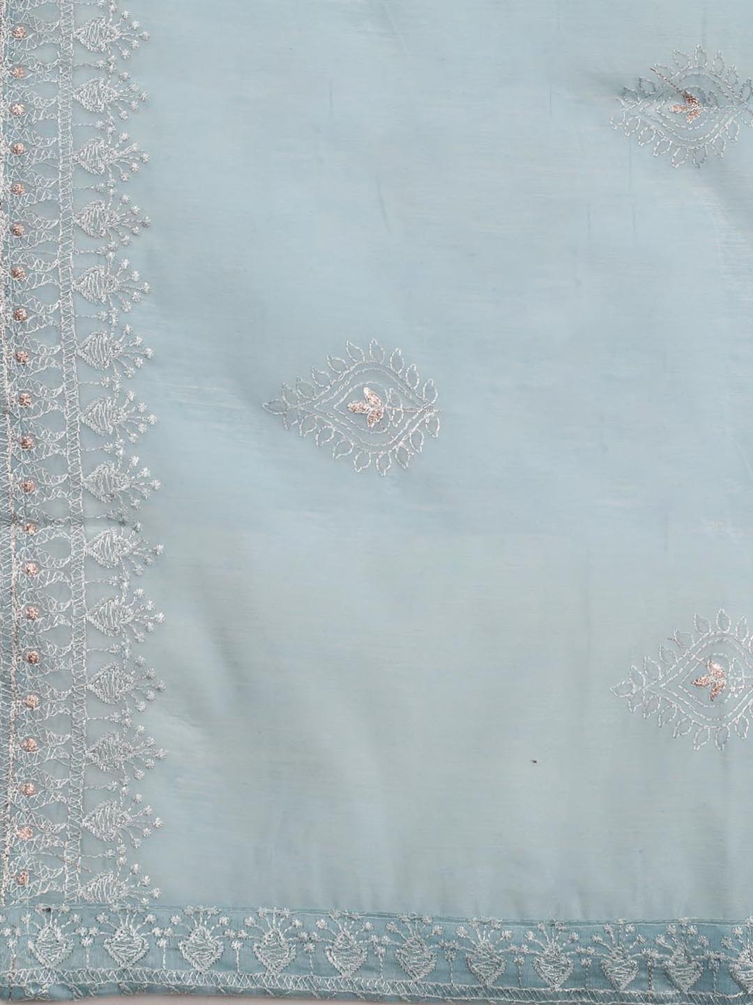 Embroidered Chanderi Unstitched Suit With Dupatta