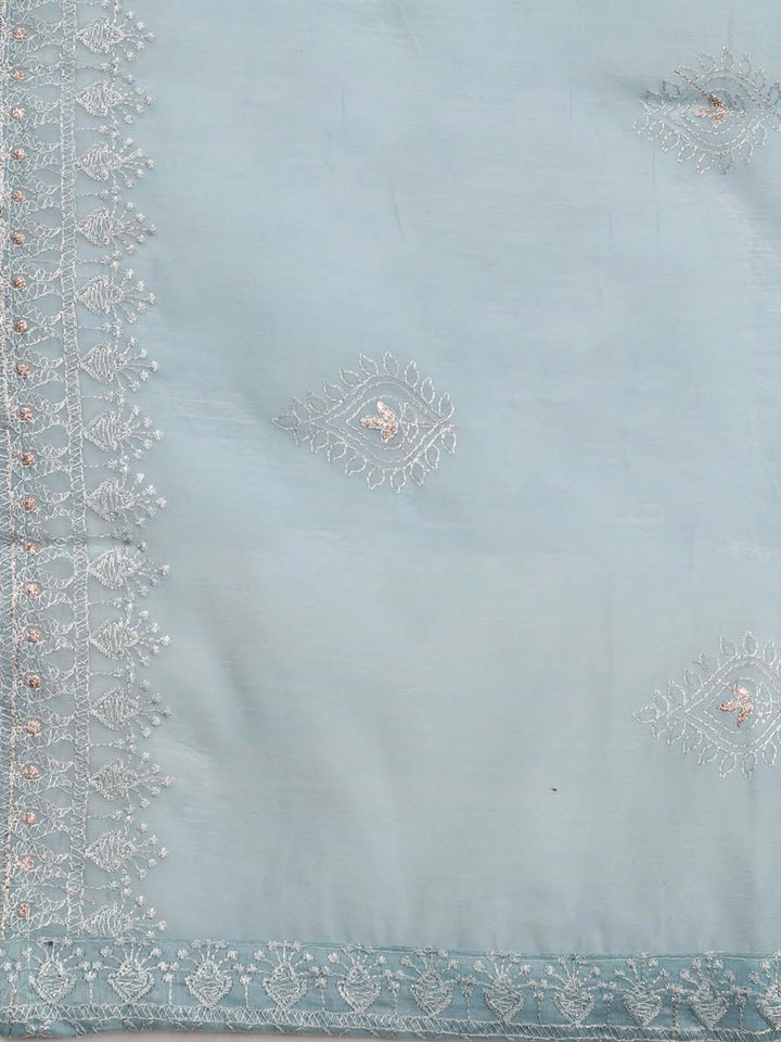 Embroidered Chanderi Unstitched Suit With Dupatta