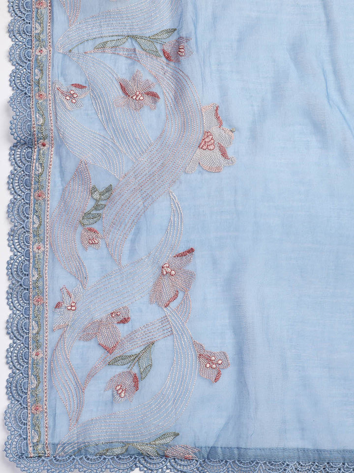 Embroidery Chanderi Unstitched Suit With Dupatta