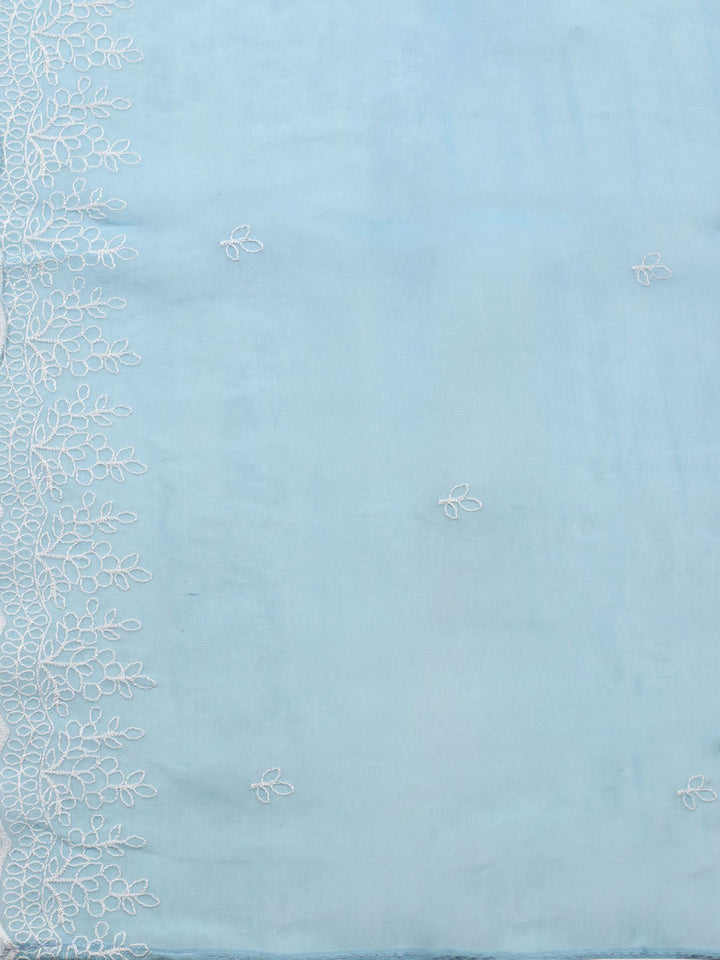Neck Work Chanderi Unstitched Suit Piece With Dupatta