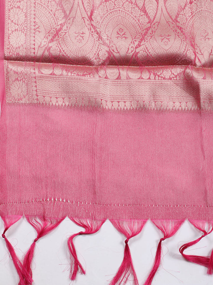 Neck Embroidered Tissue Unstitched Suit Piece With Dupatta