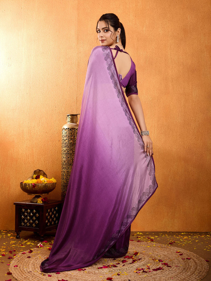 Embroidered Shaded Chinnon Saree