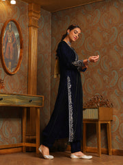 Zari Neck Embroidered Velvet Kurta With Pants