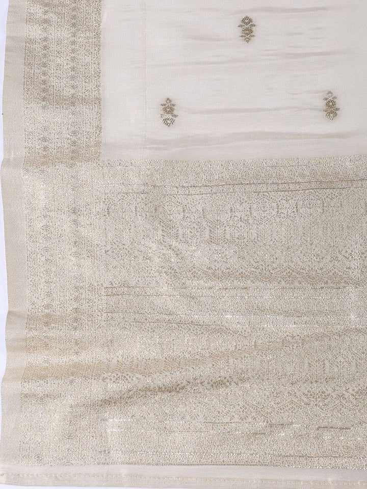 Neck Embroidered Tissue Unstitched Suit Piece With Dupatta